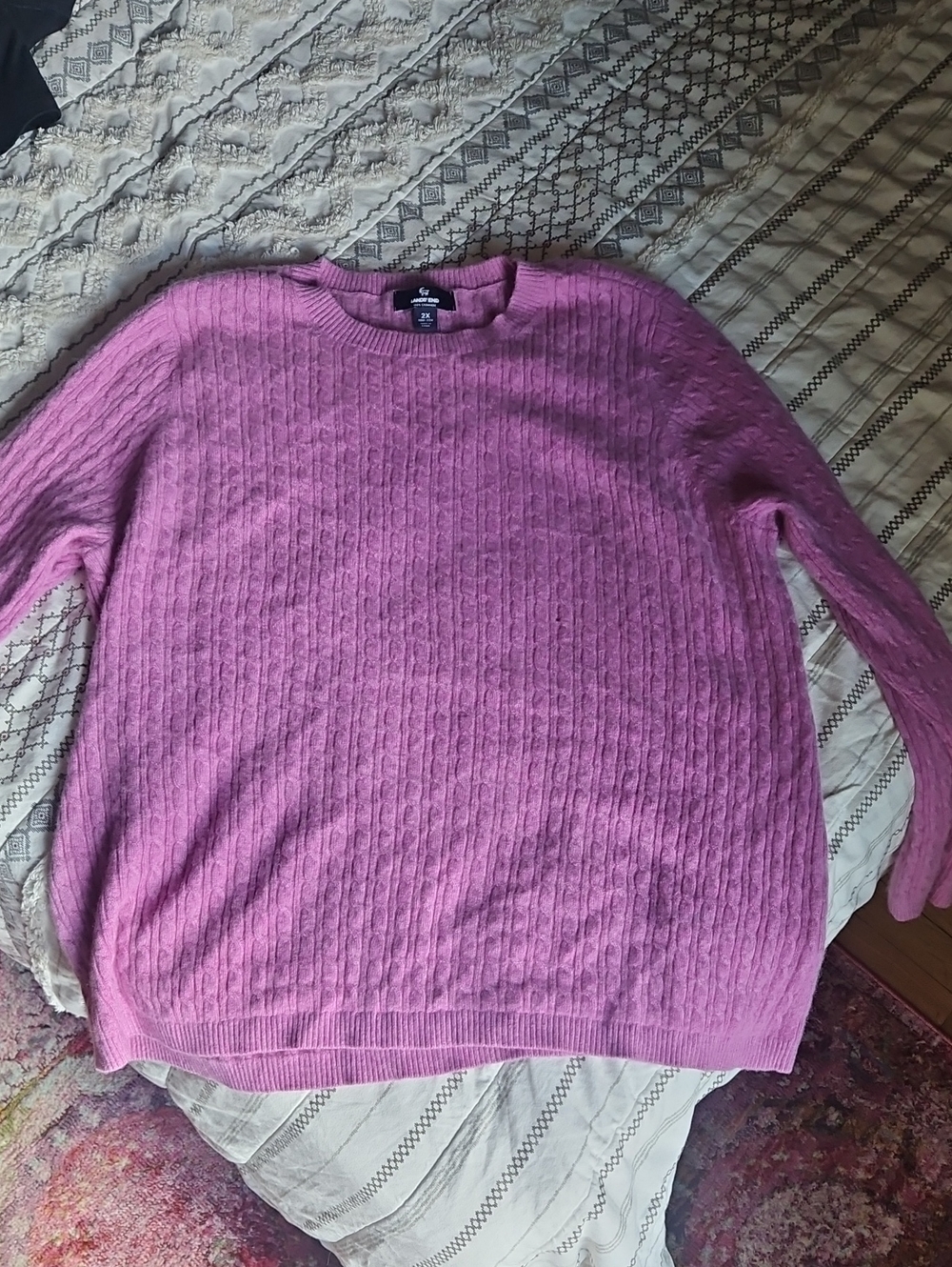 Lands' End Pink Cable-Knit Crewneck Sweater